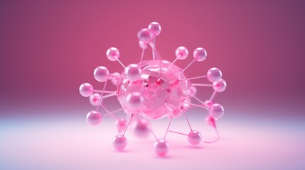 Abstract close-up photo of molecules, atoms, neurons under a microscope on a pink background. Genetics, Biotechnology, Microbiology, Scientific Technologies, Medicine concepts.
