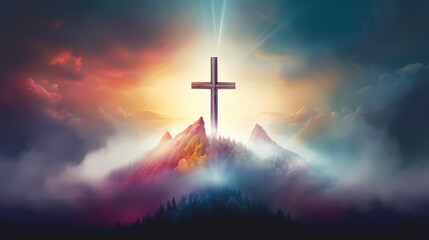 Fototapeta na wymiar Christian cross, Good Friday wooden cross background with copy space