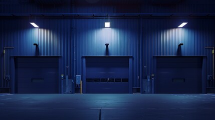Facade of a modern navy blue warehouse : Generative AI - obrazy, fototapety, plakaty