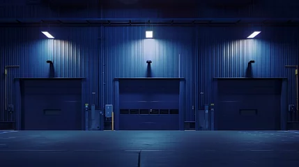Fotobehang Facade of a modern navy blue warehouse : Generative AI © Generative AI