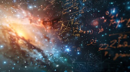 Mathematical and physical formulas against the background of a galaxy in universe Space Background on the theme of science and education Elements of this image  : Generative AI
