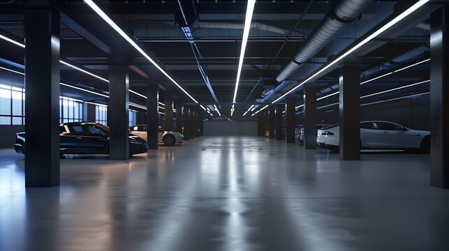 Warehouse empty dark car showroom 3D rendering : Generative AI