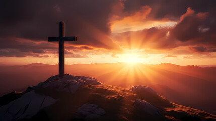 Christian cross, Good Friday wooden cross background with copy space