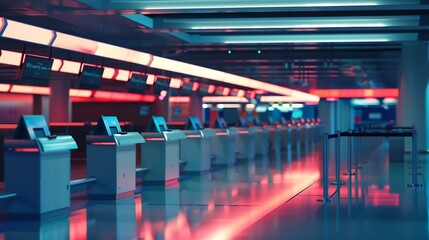 Coronavirus outbreak, empty check-in desks at the airport terminal due to pandemic of coronavirus and airlines suspended flights. : Generative AI