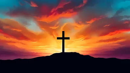 Fotobehang Christian cross, Good Friday wooden cross background with copy space © ma