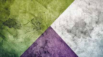 Triangular Sections of Different Colors converging Towards a Central Point - Section is a Vibrant Green, White and Bold Purple with Visible Texture Imperfections created with Generative AI Technology