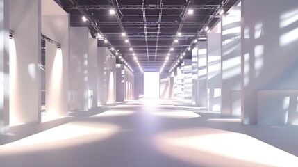 Empty hall exhibition centre.The backdrop for exhibition stands, booth,market,trade show.Conversation for activity,meeting.Arena for entertainment,event,sports.Indoor for Factory,showr : Generative AI