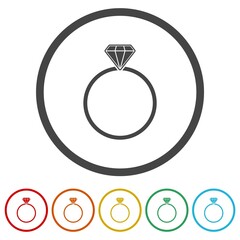 Diamond engagement ring Icon. Set icons in color circle buttons