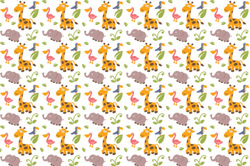 Cute Animal Zoo Baby Seamless Pattern