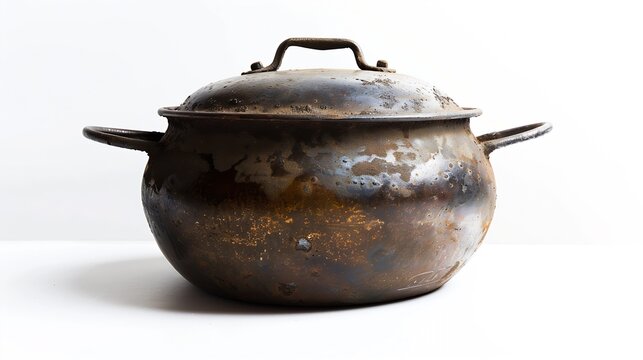 Vintage iron pot isolated on white background : Generative AI