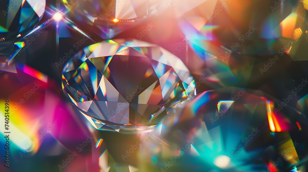 Aufkleber lens flare abstract bokeh lights leaking reflection of a glass round diamond crystal jewelry defocus