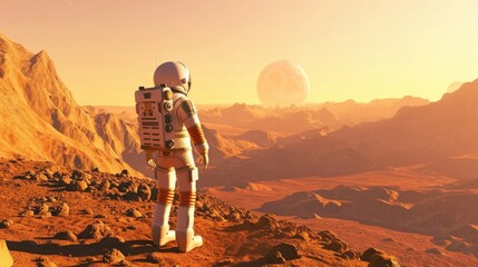 Cartoon digital avatar of Galactic Girl on Mars A courageous and adventurous kid astronaut exploring the alien landscape of Mars.