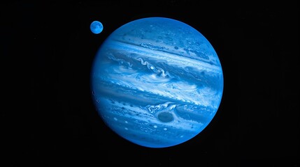 Planet Jupiter in blue light with moon Ganymede Elements of this image were  : Generative AI