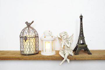 Eiffel statue, Bird cage with LED candle light and Fairy statue Home decoration accessories on...