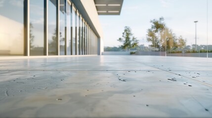 3d rendering of concrete floor, empty space at outdoor. Include blur modern building exterior of...