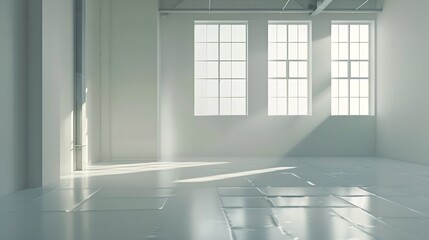 large spacious room, illuminated by natural light from windows,Empty interior space, : Generative AI