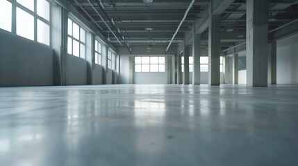 Old empty industrial building, renovation of the floor in the building : Generative AI