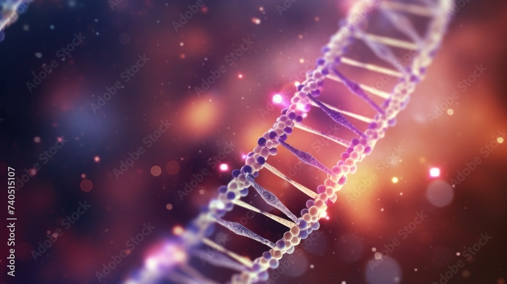 Poster Abstract background with the structure of DNA, molecules, atoms, neural connections under a microscope. Genetics, Biotechnology, Microbiology, Scientific Technologies, Medicine concepts.