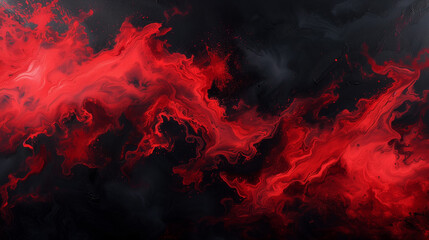 A fluid mix of red and black, their interaction on canvas creating a mesmerizing abstract scene of chaos and beauty.