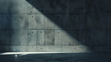 Abstract dark concrete 3d interior with light spot on the wall : Generative AI - obrazy, fototapety, plakaty
