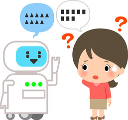 ロボットと話が通じず困っている女性