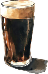Watercolor of dark beer mug with foam isolated. - obrazy, fototapety, plakaty