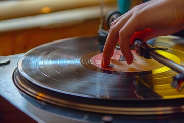 Obraz premium Person Touching Record on Turntable