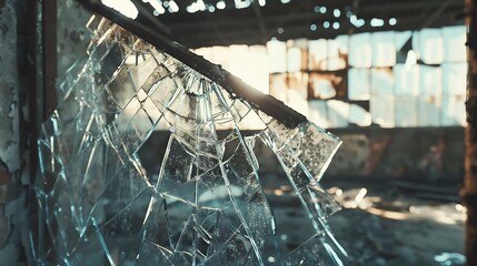 Abandoned factories in an industrial area with rusty roofs and shattered glass : Generative AI