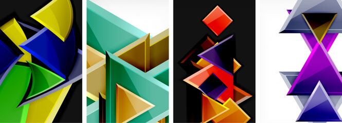 Glossy triangles geometric poster set for wallpaper, business card, cover, poster, banner, brochure, header, website