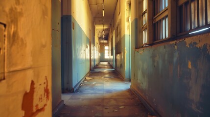 Fototapeta premium hallway in an abandoned complex, hdr processing : Generative AI
