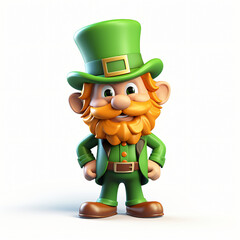 3d render icon of leprechaun with green hat cartoon generated AI