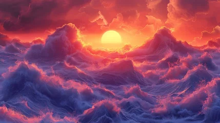 Papier Peint photo autocollant Violet sunset over the sea