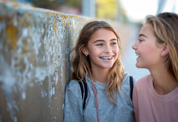 Braced for Happiness Teen Friendship Blooms - obrazy, fototapety, plakaty