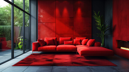 minimalist living room in red theme