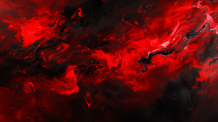 An abstract composition where the vibrancy of red is encased in black, symbolizing a beacon of hope in the darkness. - obrazy, fototapety, plakaty