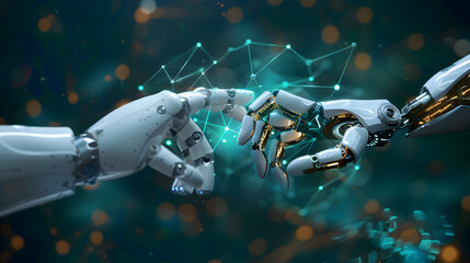 AI Hands of robot and human touching