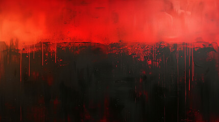 An abstract painting where red bleeds into black, mimicking the gradual transition from day to night.