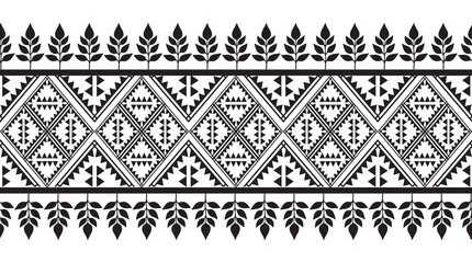 Tribal traditional fabric batik ethnic. ikat seamless pattern geometric repeating. Embroidery, wallpaper, wrapping, fashion, carpet, clothing. Black and white 
