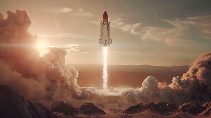 Space rocket take off from Earth Spacecraft in sky Mission on Moon of Orion spacecraft Spaceship take off Artemis space program Elements of this image  : Generative AI