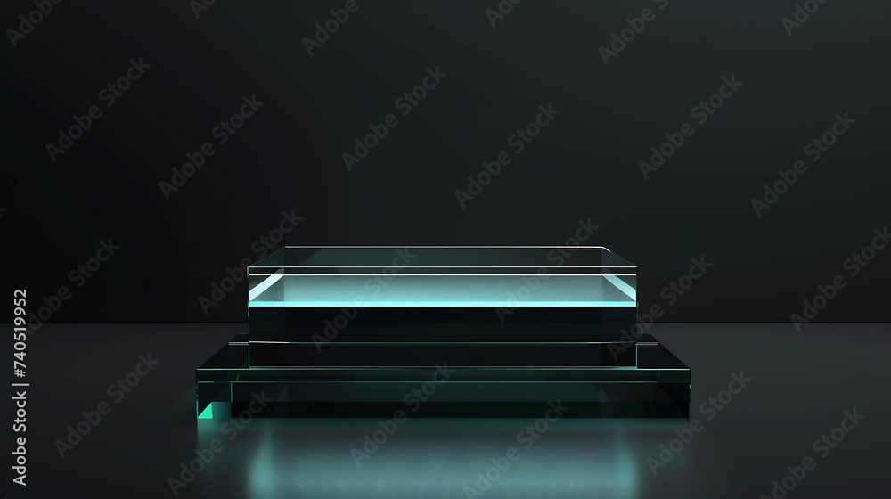 Poster stylish glass pedestal stage or platform on a black background mockup scene made with acrylic blocks