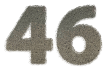 The shape of the number 46 is made of sand isolated on transparent background. Suitable for birthday, anniversary and Memorial Day templates