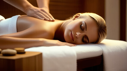 Obraz na płótnie Canvas woman relaxing in spa salon. A girl lies in a spa salon having a body massage procedure close-up.