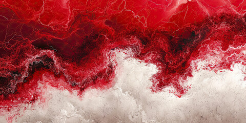 Marbled fusion of cherry red and ivory hues on a textured canvas, delivering a dynamic and organic interplay of colors