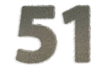 The shape of the number 51 is made of sand isolated on transparent background. Suitable for birthday, anniversary and Memorial Day templates