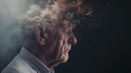 Old man with Alzheimer dementia Memory loss concept - obrazy, fototapety, plakaty