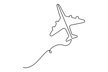 Airplane one line drawing continuous outline vector art illustration