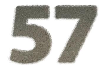 The shape of the number 57 is made of sand isolated on transparent background. Suitable for birthday, anniversary and Memorial Day templates