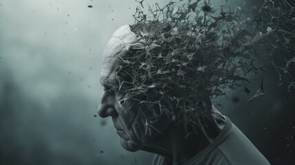 Old man with Alzheimer dementia Memory loss concept