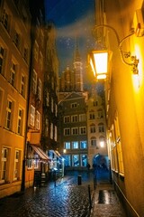 Empty evening street in the old town in Gdansk Poland