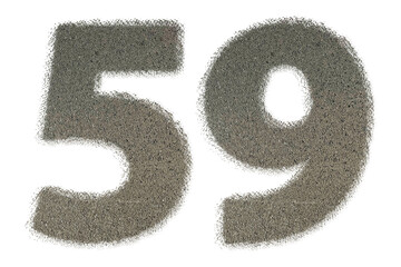 The shape of the number 59 is made of sand isolated on transparent background. Suitable for birthday, anniversary and Memorial Day templates